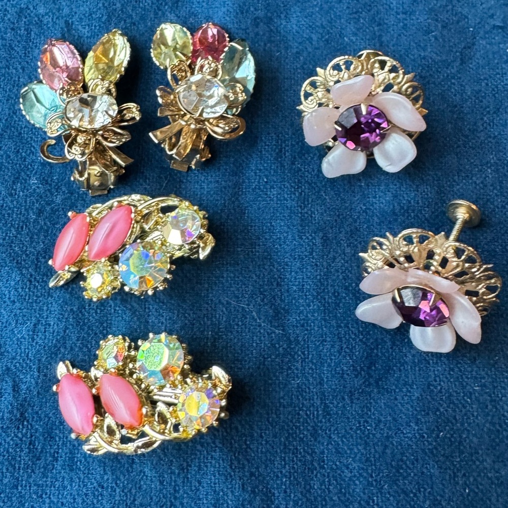 3 Pairs antique clip on earrings